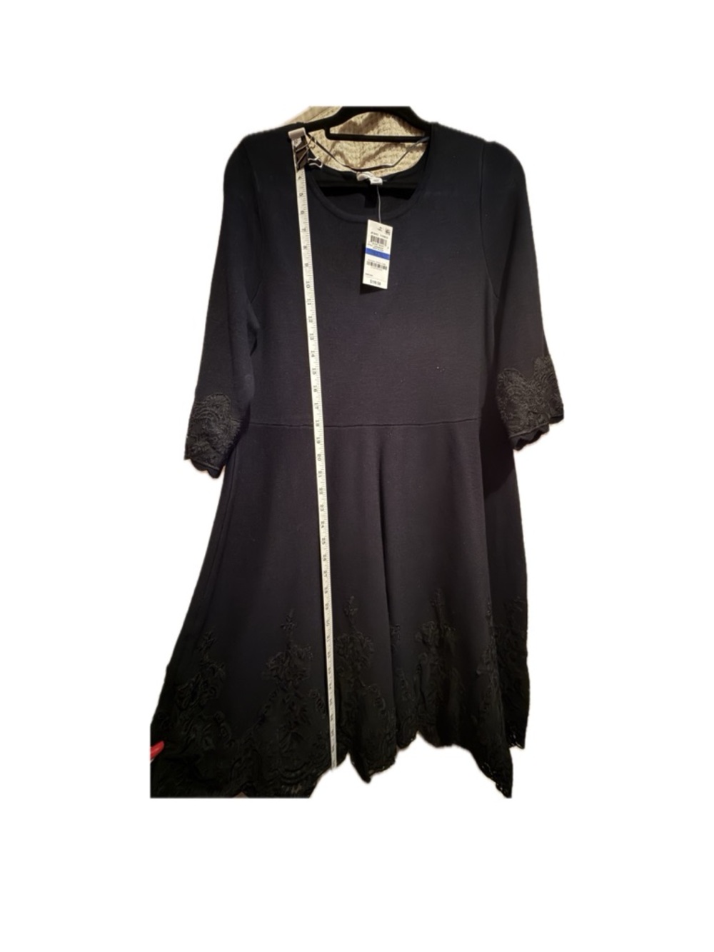 Charter Club Black Mini Dress with Embroidered Hem